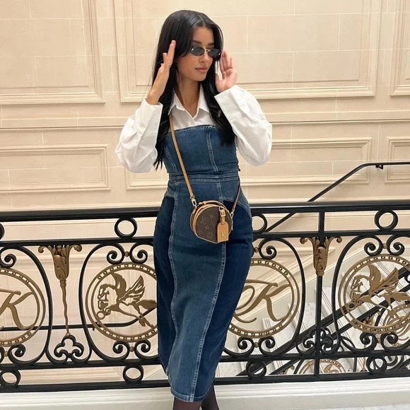 Zara Blue Patchwork Denim Dress - Picture 7 of 17